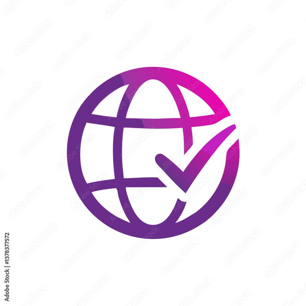 a checkmark symbol overlaid on a globe illustration, representing global approval or verification. It signifies the acceptance or confirmation of worldwide connectivity or validation