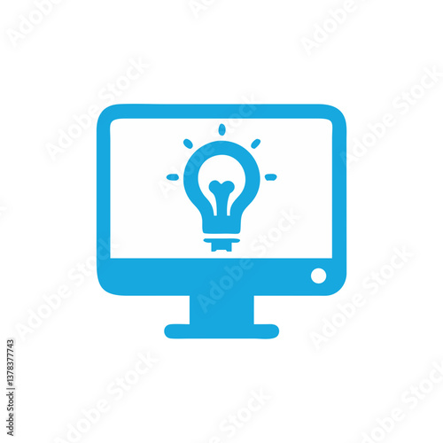 a blue computer screen with a light bulb, a symbol of innovation and ideas