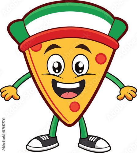 Pizza slice cartoon character illustration vector mascot art