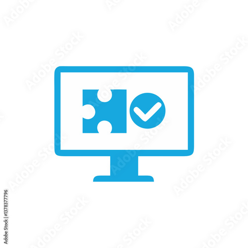 computer screen with puzzle icon and check mark, symbolizing problem solving and completing tasks