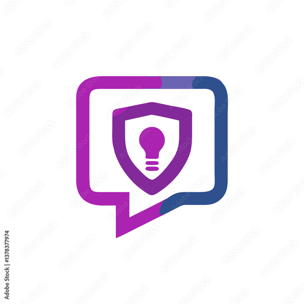 A shield inside a chat bubble represents the protection of ideas A shield inside a chat bubble represents the protection of ideas