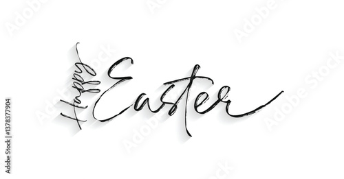 Happy Easter handwritten isolated on white background, hand drawn lettering style calligraphy. Vector Illustration