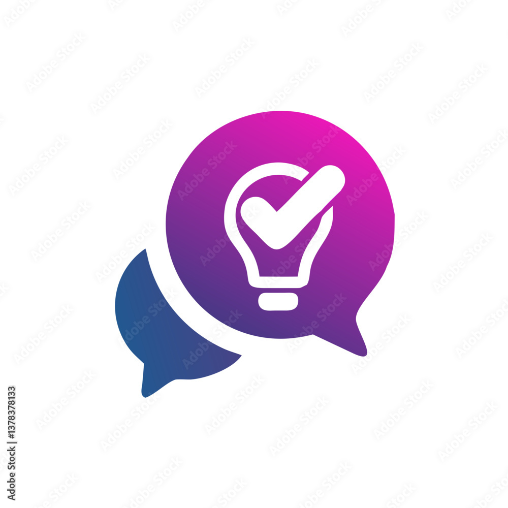 the idea icon with check mark in conversation bubbles, concept of innovation and problem-solving the idea icon with check mark in conversation bubbles, concept of innovation and problem-solving