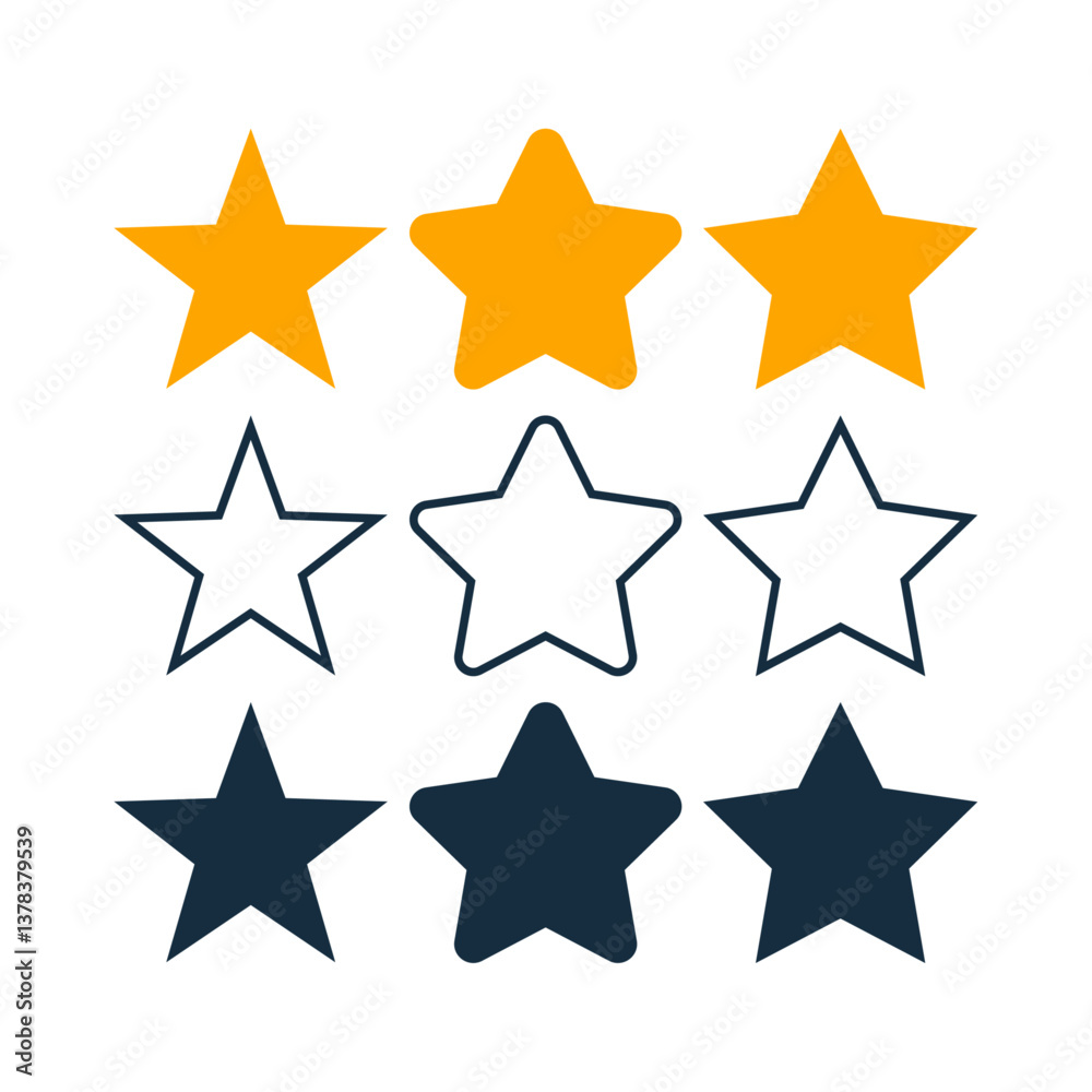 Orange Stars in Flat, Outline, and Glyph Styles - Icon Set Orange Stars in Flat, Outline, and Glyph Styles - Icon Set