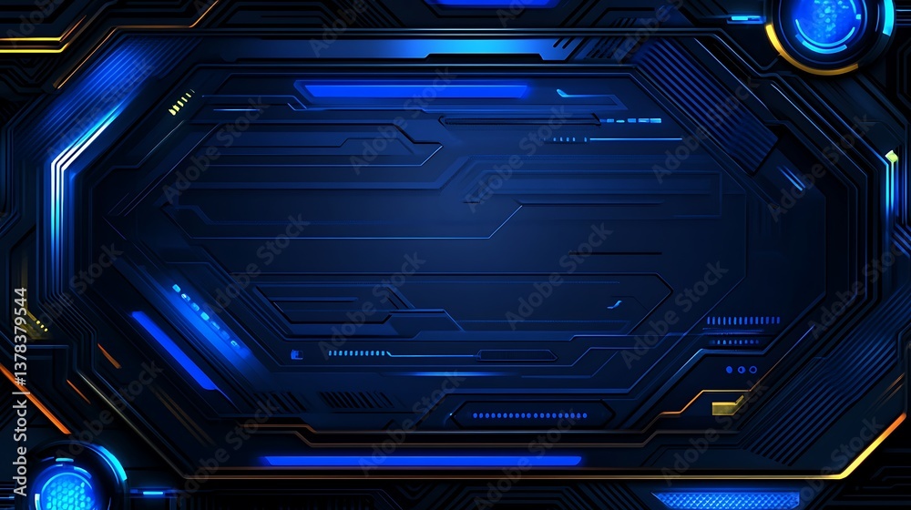 Abstract Futuristic Blue Technology Display With Illuminated Electronic Elements Abstract Futuristic Blue Technology Display With Illuminated Electronic Elements