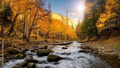 autumn forest deer creek landscape illustration