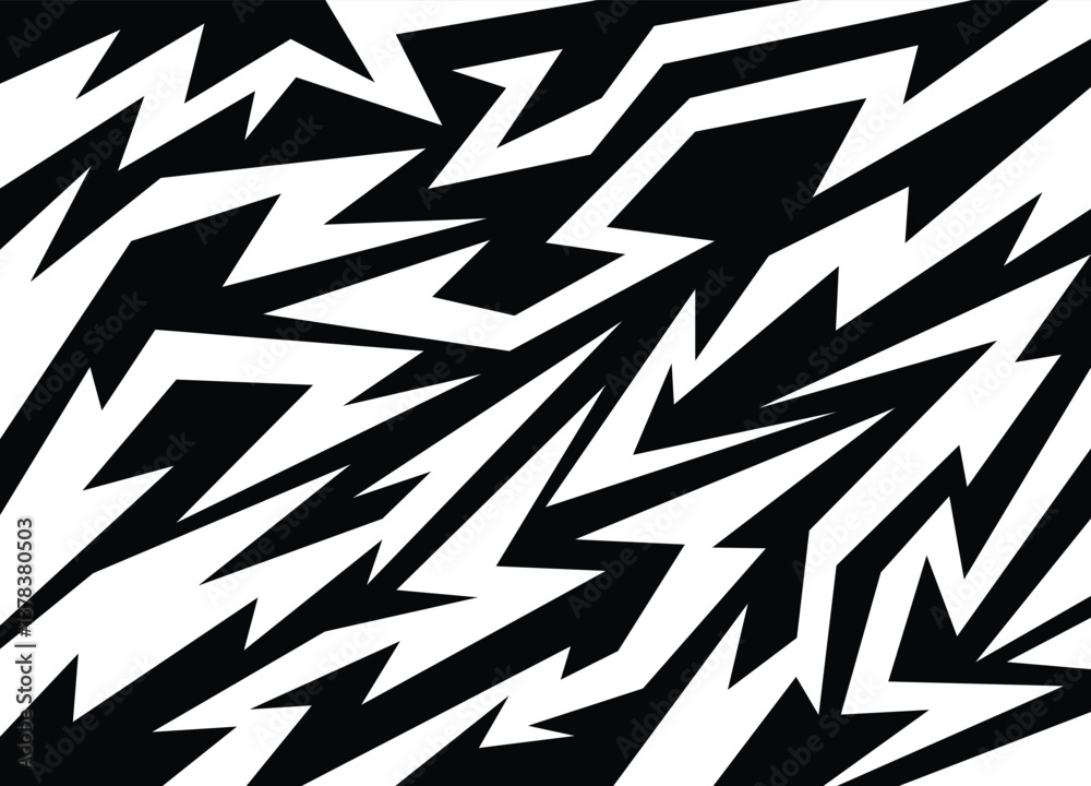 Abstract black and white background with various sharp, zigzag and arrow pattern