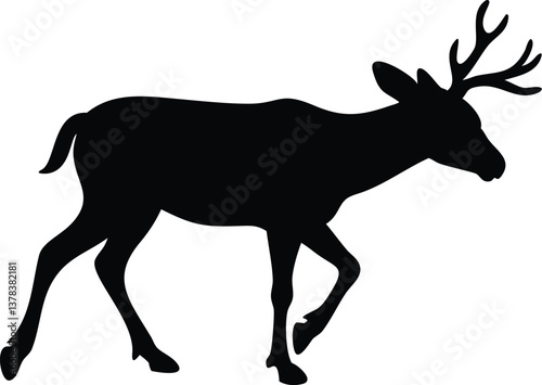 Deer Silhouette with Antlers Walking Elegantly on Transparent Background