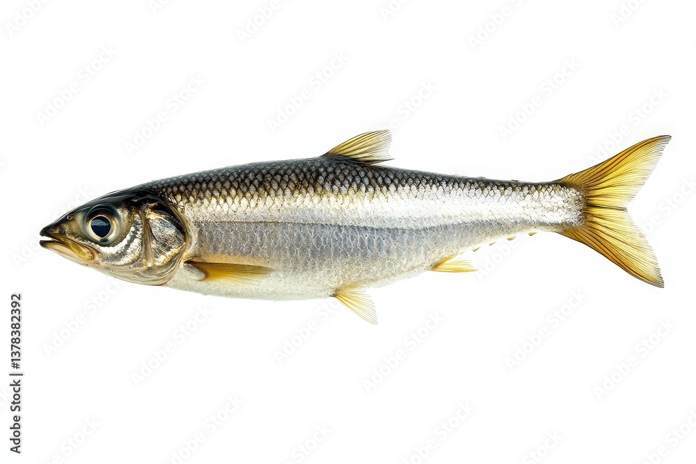 Fototapeta premium A side profile image displaying a small silvery fish specimen