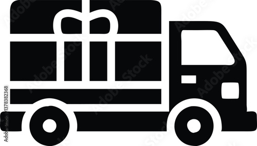 Delivery Truck Icon With Gift Box Black Silhouette On Transparent Background