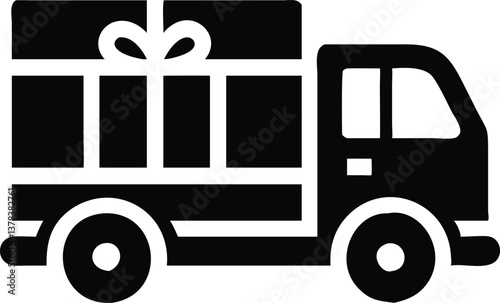 Delivery Truck Silhouette with Gift Box Isolated on Transparent Background