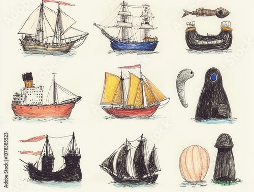 set of vintage ships