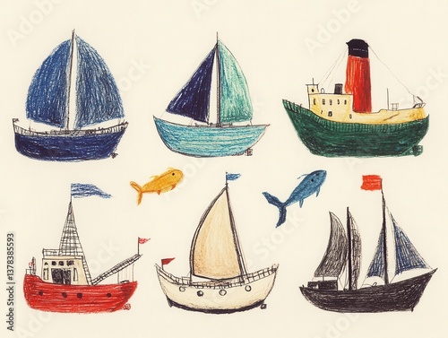 set of sailing boats