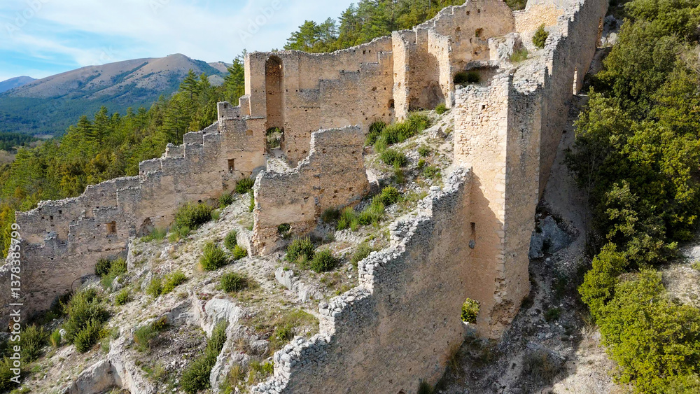 Castle of San Pio delle Camere, Abruzzo, Italy. Aerial drone view. Castle of San Pio delle Camere, Abruzzo, Italy. Aerial drone view.