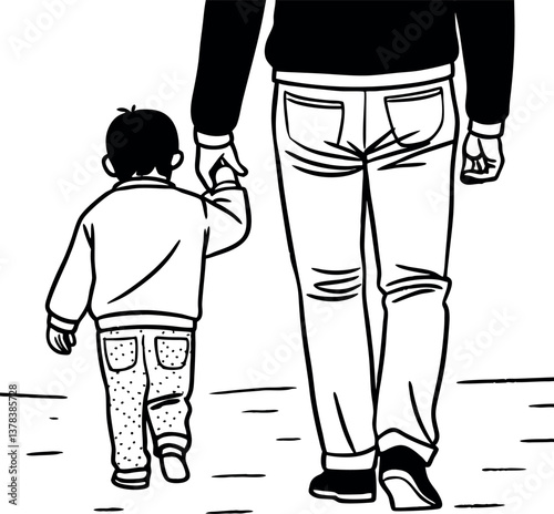 Father and son walking together illustration