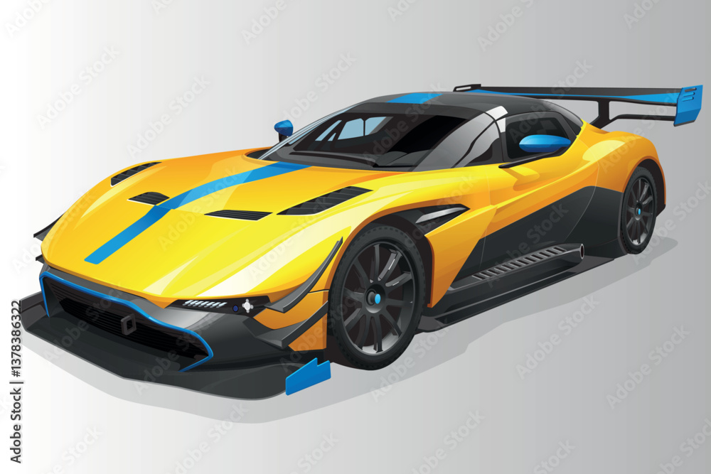Fototapeta premium Yellow and Blue Hypercar Vector Illustration