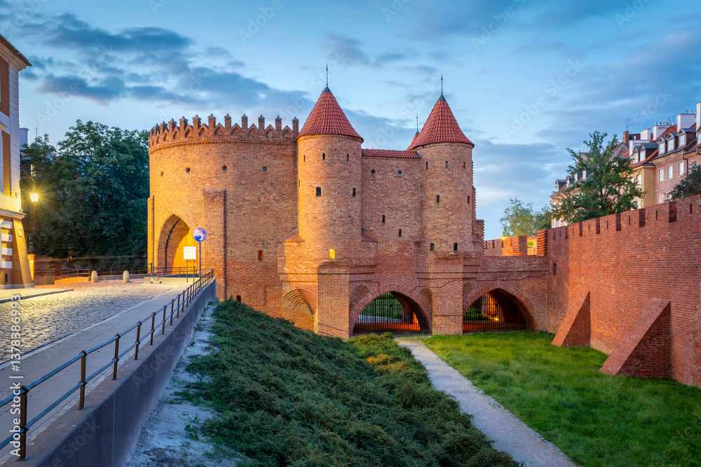 Warsaw Barbican (Barbakan Warszawski) - medieval fortified gateway which is a part of historic fortifications that once encircled Warsaw, Poland