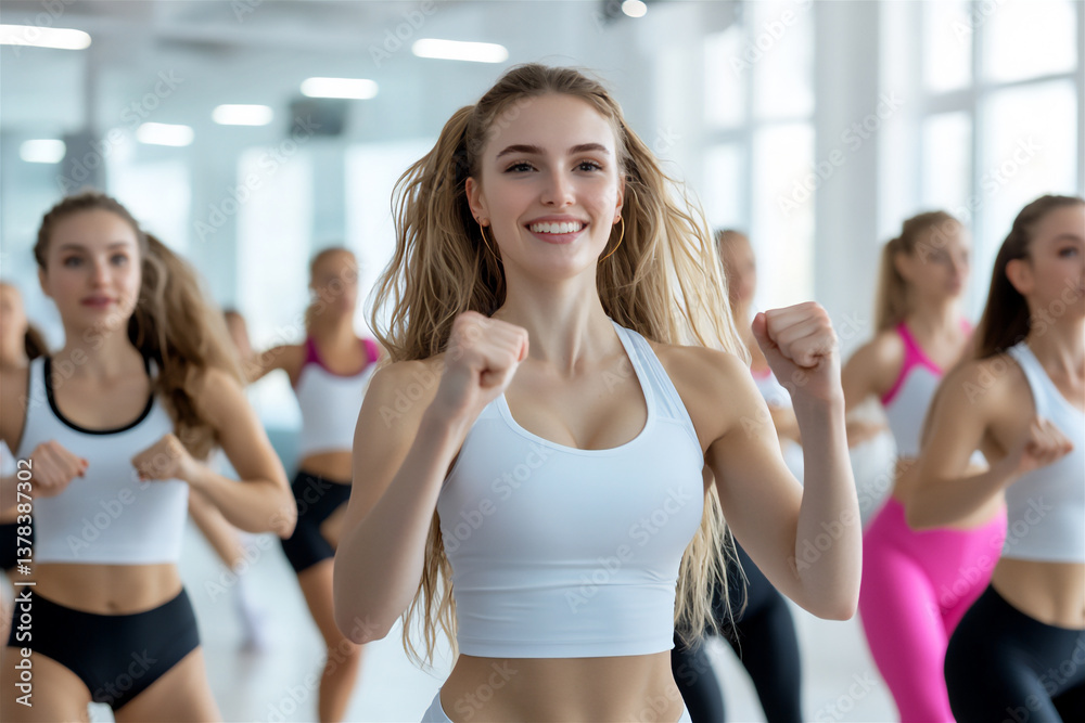 Fototapeta premium aerobics class doing dance moves
