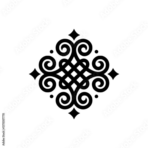 Minimalist Black Ornament on White Background, Celtic Knot Design