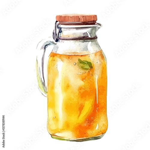 A watercolor vector painting of Kombucha, isolated on a white background.

