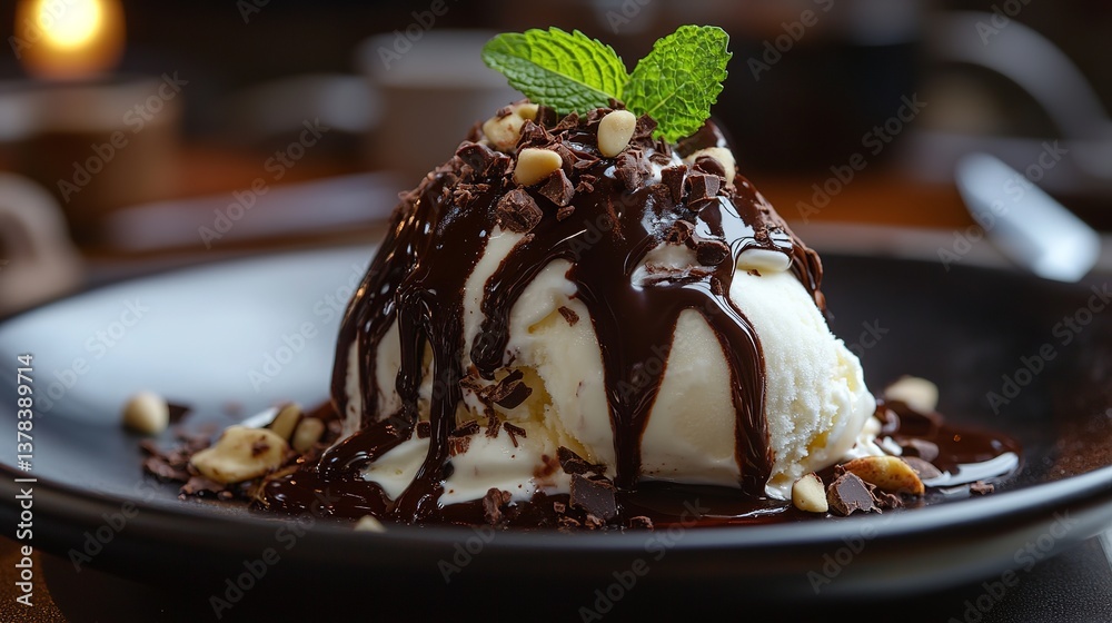 Delicious Vanilla Ice Cream Sundae Topped with Rich Chocolate Sauce and Chopped Hazelnuts A Sweet Treat Perfect for Dessert Lovers Indulge in this Creamy Decadent Delightful Sweetness Photography Food Delicious Vanilla Ice Cream Sundae Topped with Rich Chocolate Sauce and Chopped Hazelnuts A Sweet Treat Perfect for Dessert Lovers Indulge in this Creamy Decadent Delightful Sweetness Photography Food