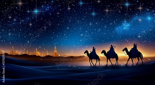 Silhouettes of the Three Wise Men Riding Camels