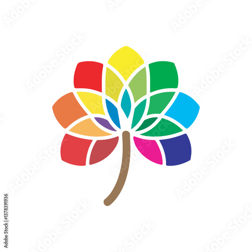 Colorful Abstract Tree with Butterfly and Ribbon Decoration