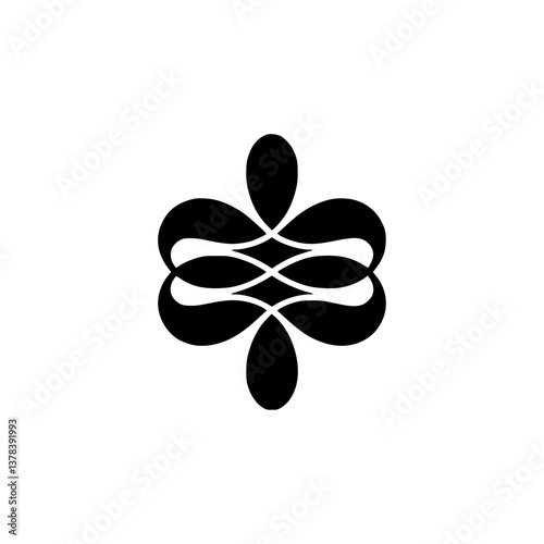 Wallpaper Mural Minimalist Black Floral Logo, Symmetric Design on Cream Background Torontodigital.ca