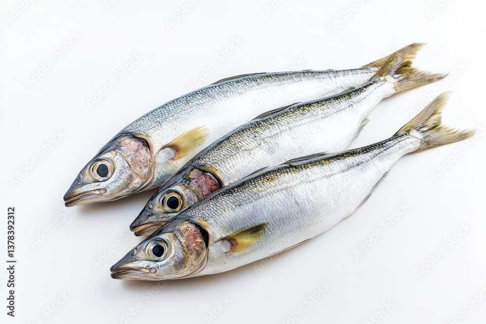Close up view of fresh fish arranged on white background Close up view of fresh fish arranged on white background