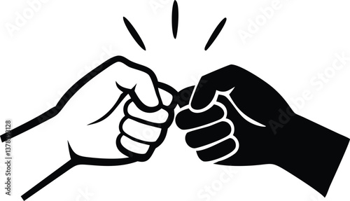 Fist Bump Icon Black and White Hands in Solidarity on Transparent Background