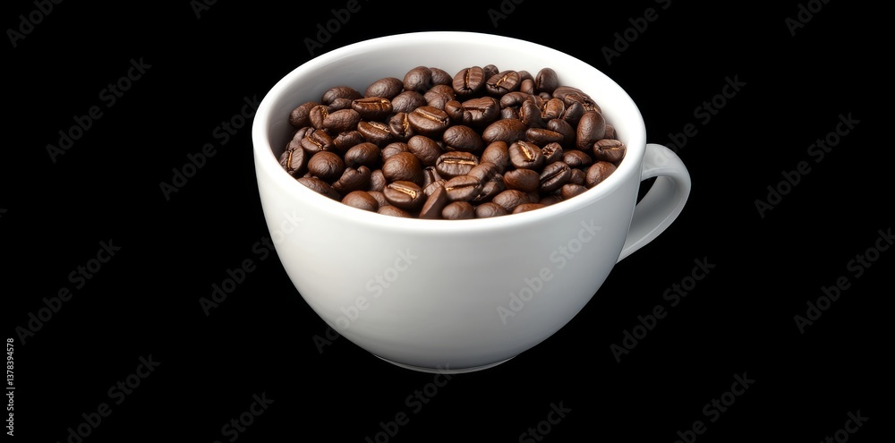 Fototapeta premium The elegance of espresso is showcased from a top view, with a close-up of an aromatic coffee cup accompanied by roasted beans, evoking a morning delight that is dark and rich, set against a vintage
