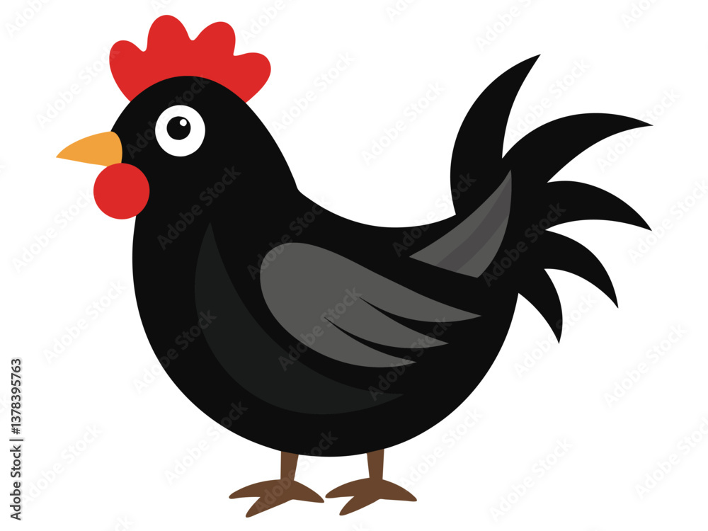 Fototapeta premium Cute cartoon hen and red rooster with a chick, isolated farm poultry vector illustration