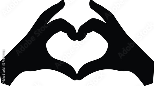 Hands making heart sign silhouette on white background, love and passion icon