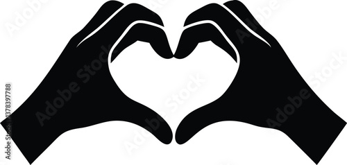 Hands Making Heart Sign Black Silhouette on Transparent Background
