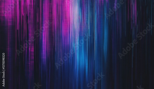 Abstract digital art with vibrant vertical lines of magenta, pink, and blue hues, creating a futuristic, glitch aesthetic