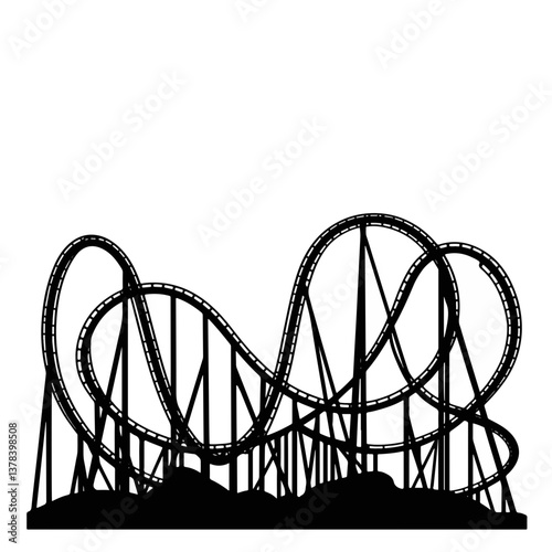 Dynamic roller coaster silhouette on white background, physics concept
