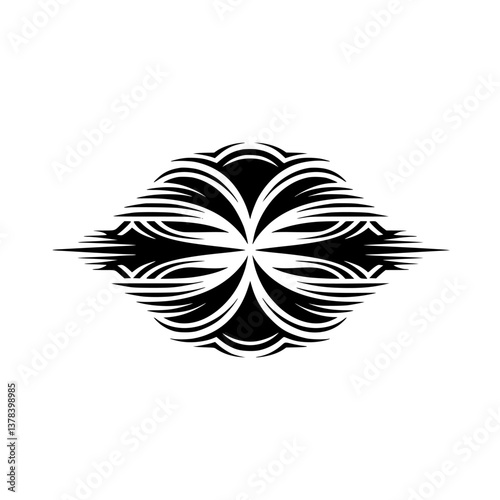 Abstract Black Floral Ornament on Creamy Background