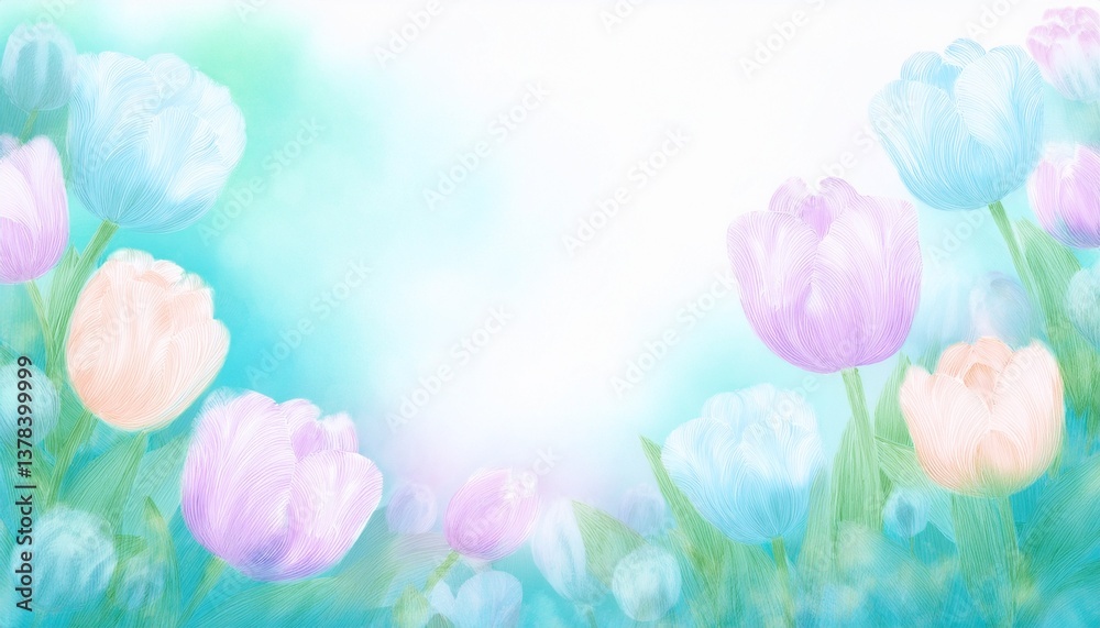 Naklejka premium creative border frame of abstract beautiful tulips background with copy space , spring time concept graphic resource