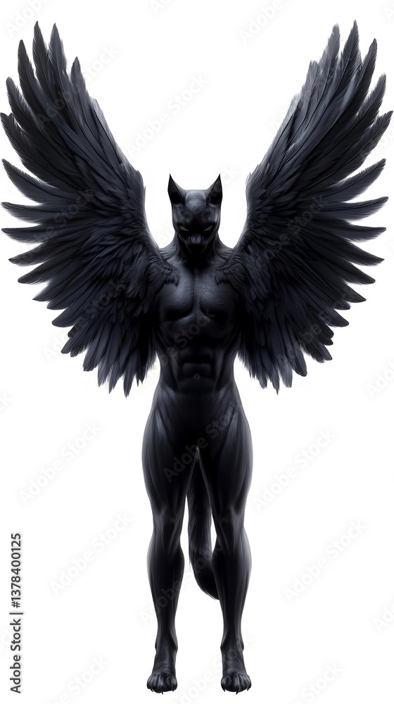 Fototapeta premium Powerful 3D Illustration Of A Black Wolf With Wings On Transparent Background