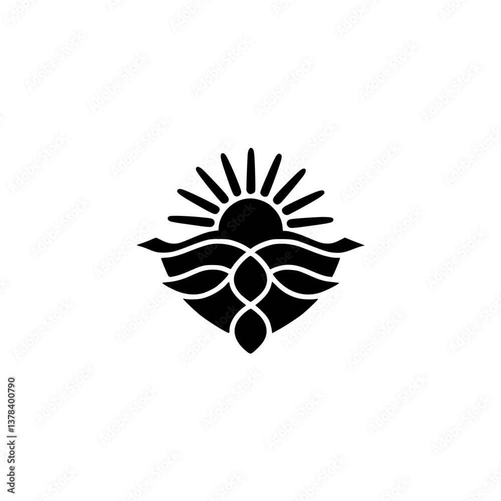 Obraz premium Minimalist Sun and Water Logo Design, Organic Shape, Black & White Icon