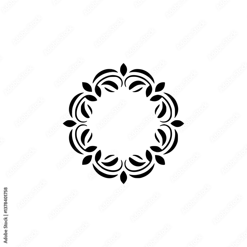 Fototapeta premium Elegant Black Floral Wreath on White, Minimalist Design