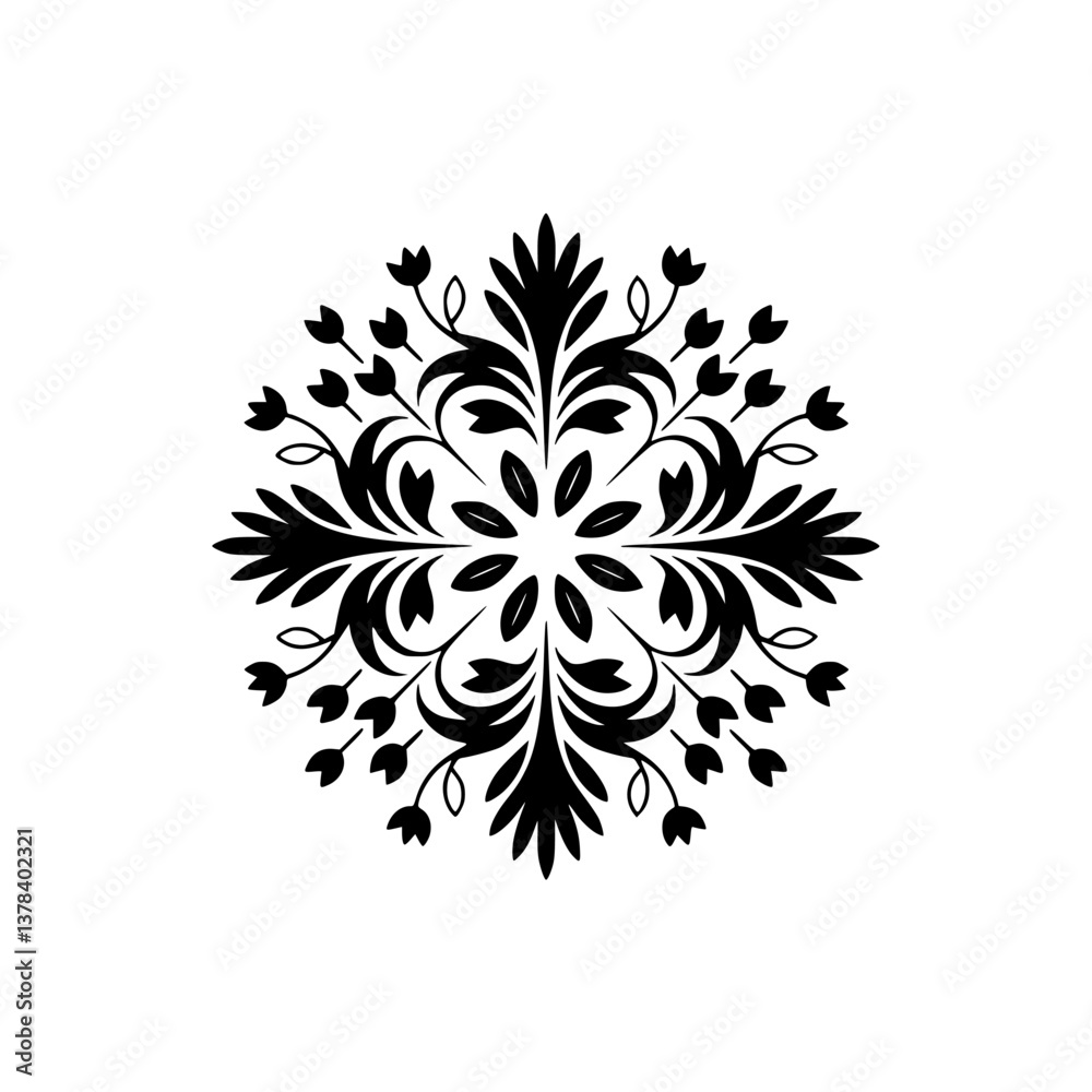 Fototapeta premium Elegant Floral Mandala Vector: Black & White Flourish Design