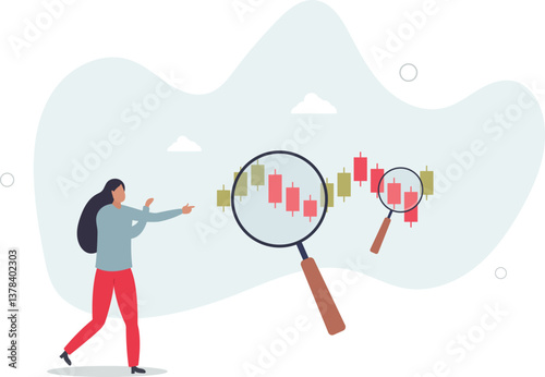 Stock market graph analysis, crypto trader trend line or finding buy and sell indicator, investment, forex trade or make profit concept.flat character life .