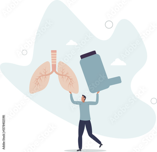 Asthma chronic disease with medical breathing problems.Allergic pollen symptoms with bronchial chest pain and spray for normal airways .flat character life .