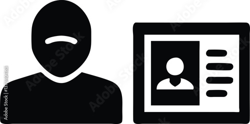 Identity Abstract Glyph Icon with Person Profile on Transparent Background