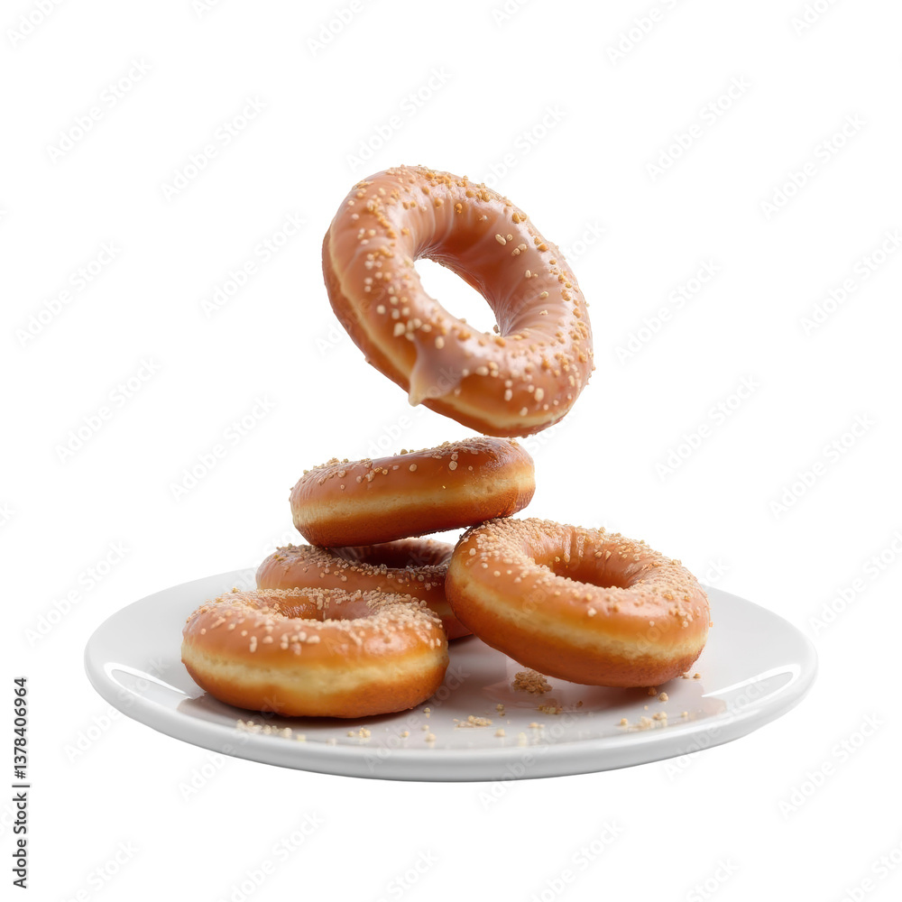 Delicious Glazed Donuts on a Plate, Perfect for Dessert Menus and Sweet Treat Packaging, Isolated Image Delicious Glazed Donuts on a Plate, Perfect for Dessert Menus and Sweet Treat Packaging, Isolated Image