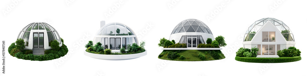 Obraz premium Elegant glass greenhouse structures in a botanical garden