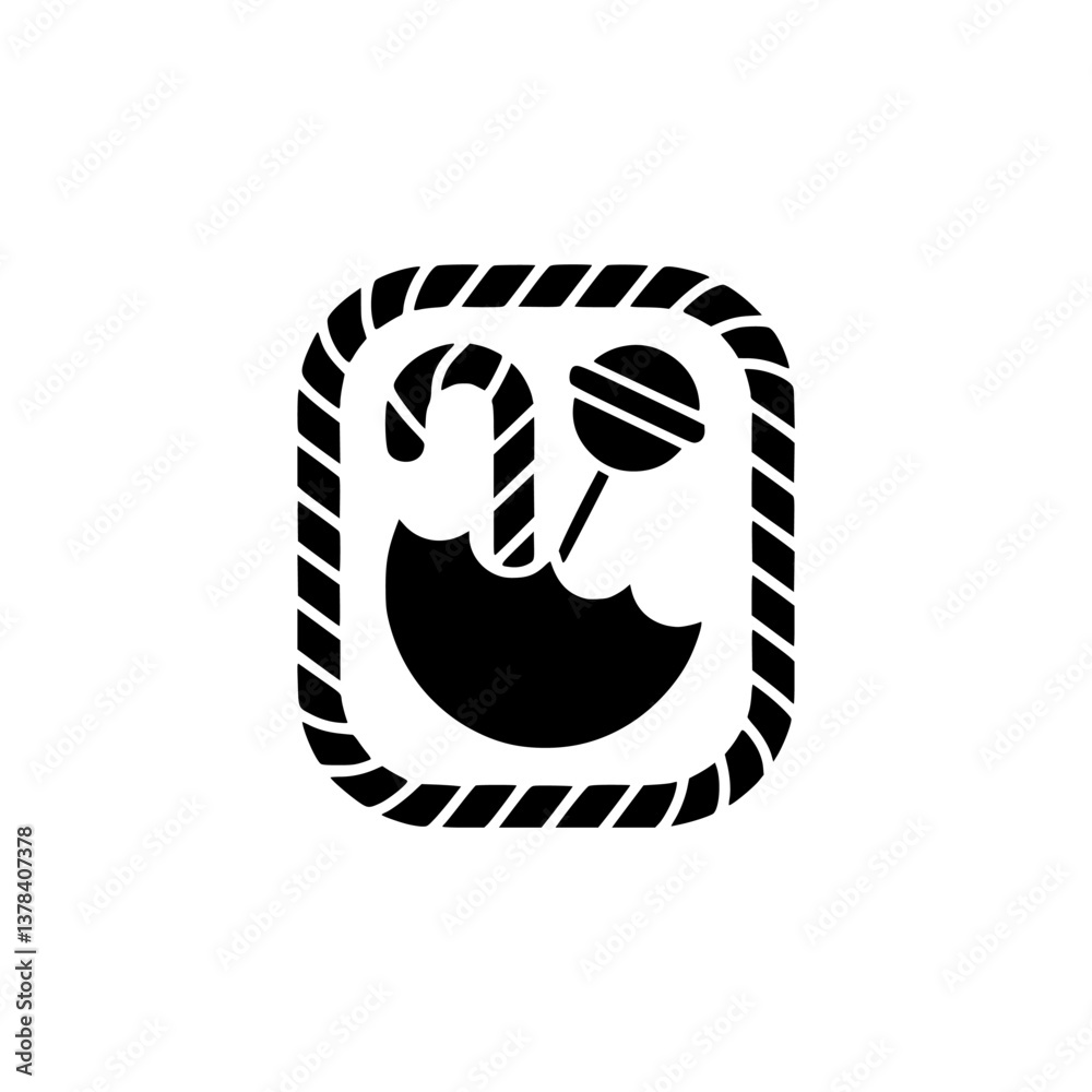 Candy & Umbrella Icon: Black & White Logo with a Rope Border Candy & Umbrella Icon: Black & White Logo with a Rope Border