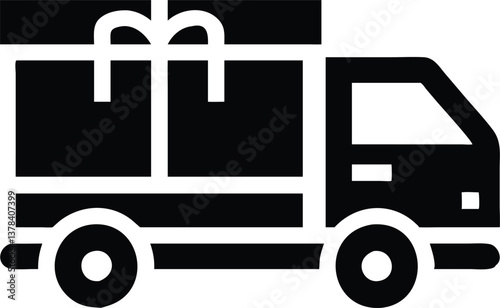 Isolated Truck with Gift Icon in Black on Transparent Background Delivery Concept