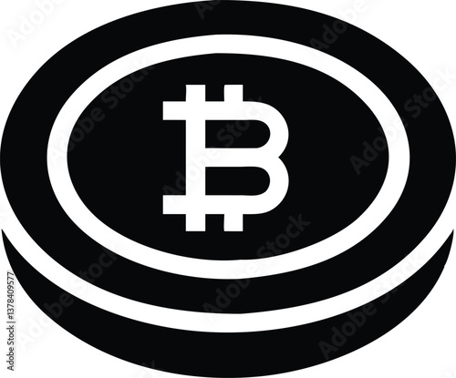 Minimalist Bitcoin Symbol Icon with Stacked Circular Design on Transparent